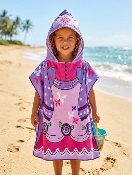 Kids Princess Patterned Hoodie Towel